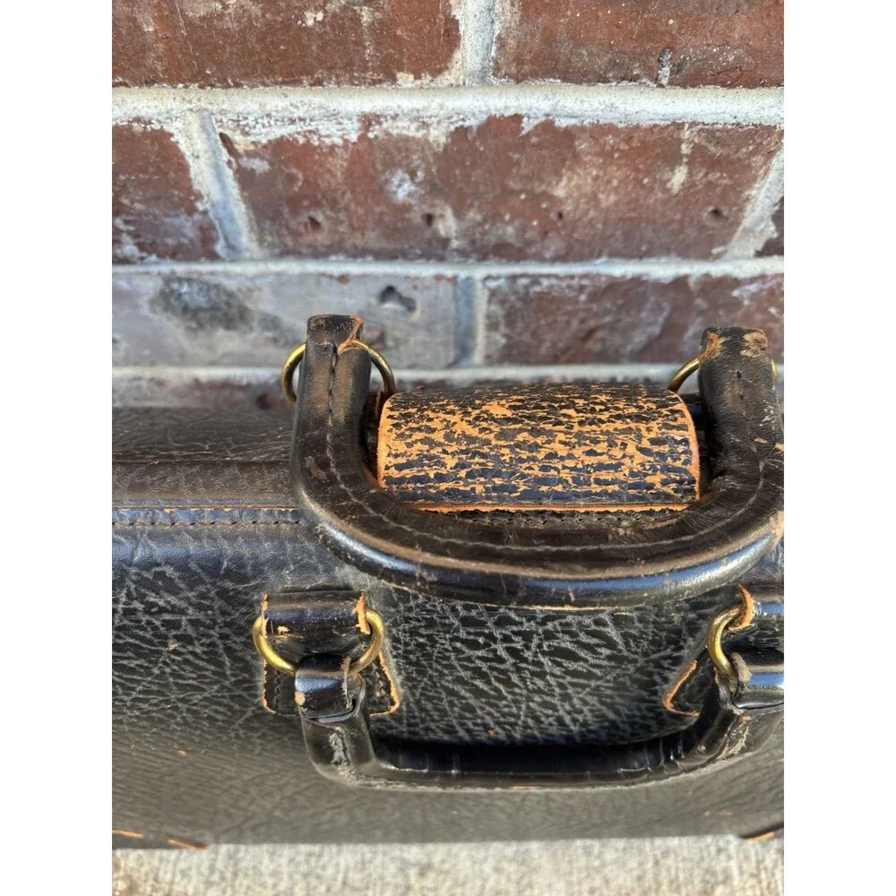 Antique Doctor Bag Physicians Black Pebble Grain Leather Art Deco Brass MCM Vtg